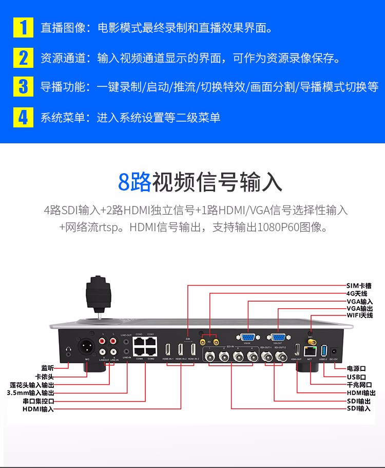 TCHD-870嵌入式导播切换台 8路hdmi 高清移动导播一体机 视频直播机RTMP推流器-5